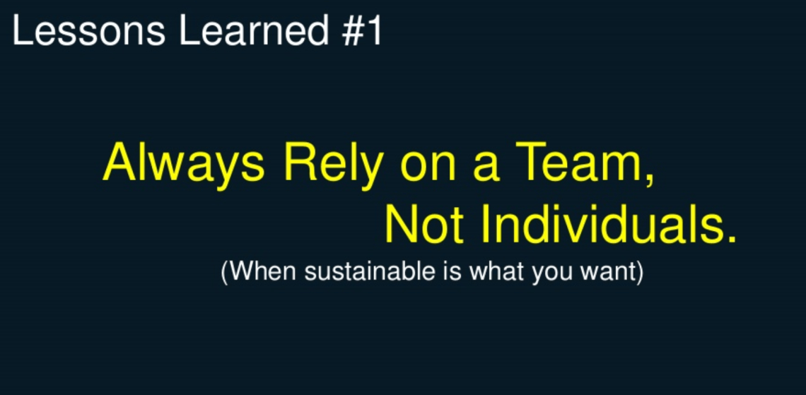 Always rely on a team, not individuals